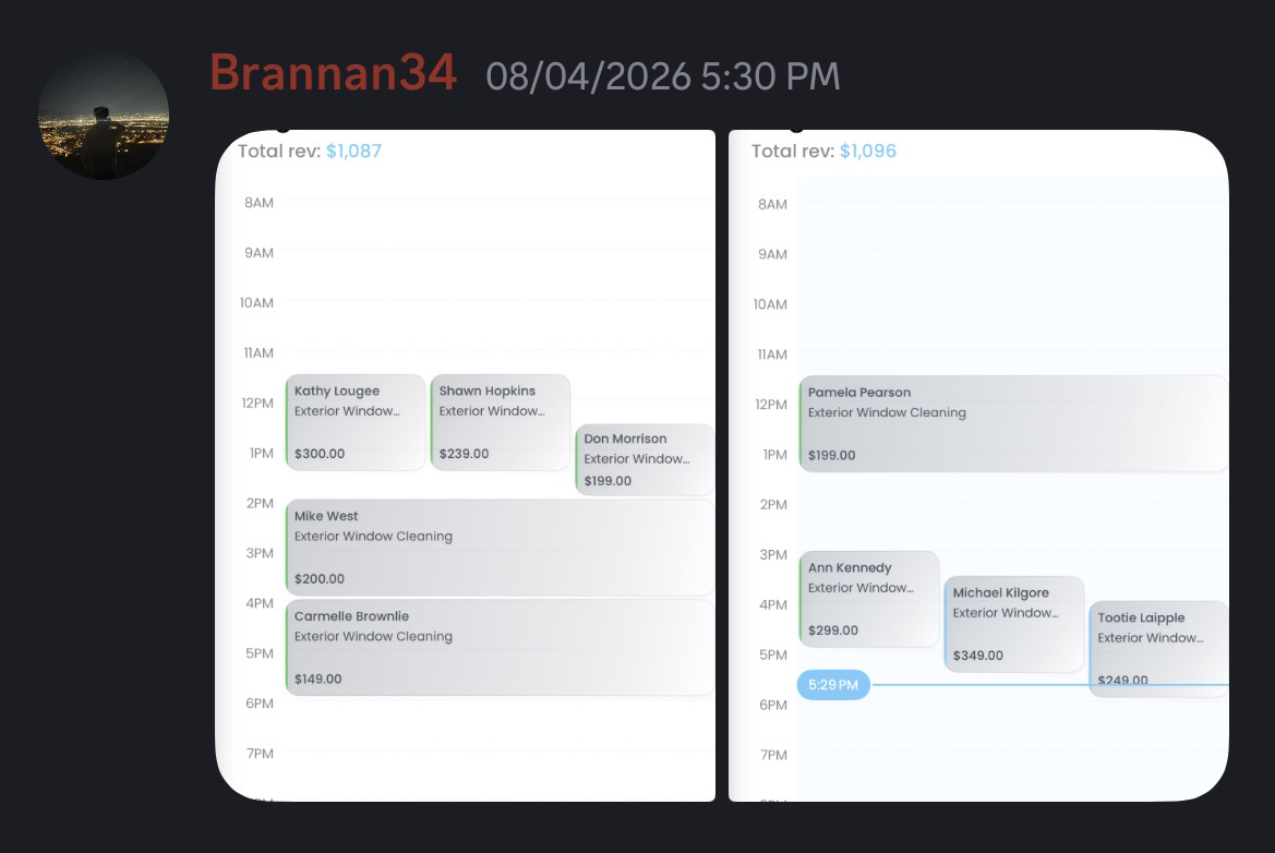 Member: two days of schedule at $1,087 and $1,096 revenue