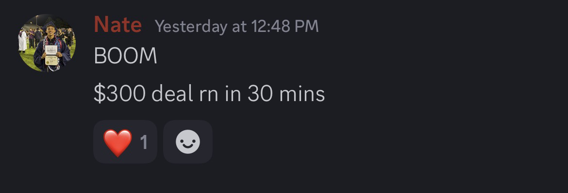 Member: $300 deal closed in 30 minutes