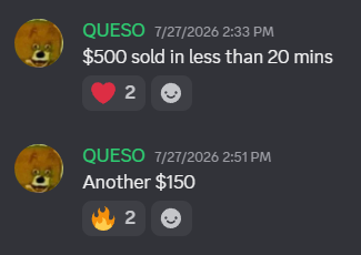 Member: $500 sold in less than 20 minutes, then another $150